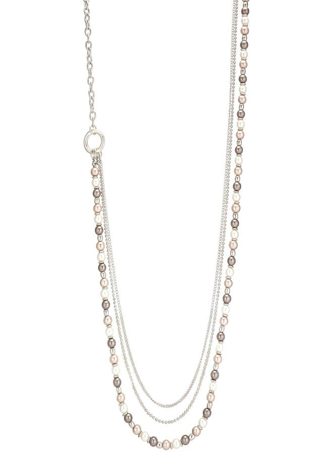 BULINLIN Silver Long Pearl Necklaces for Women Pearl Beaded Link Chain Necklace Mom Gifts Elegant Costume Jewelry for Women(Champagne) - Image 1